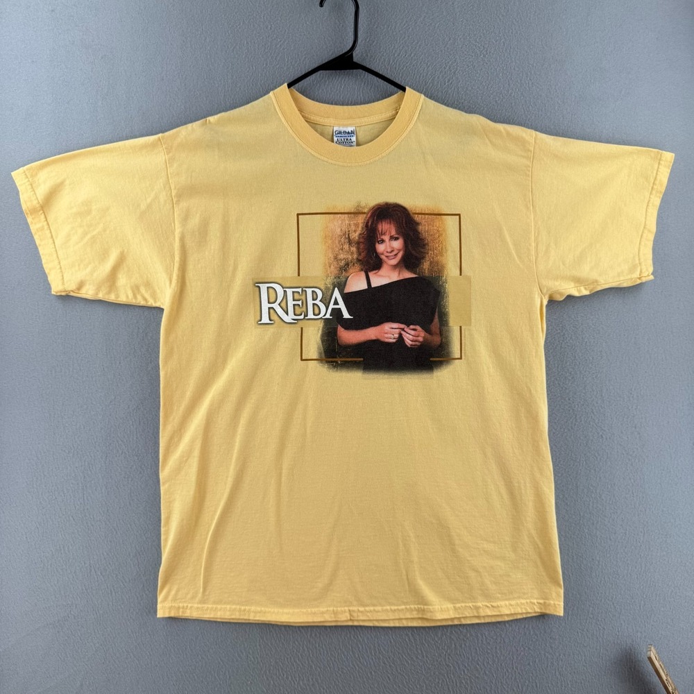 Vintage Reba Mcentire Shirt Mens XL Yellow Cotton Short Sleeve Country Music 90s